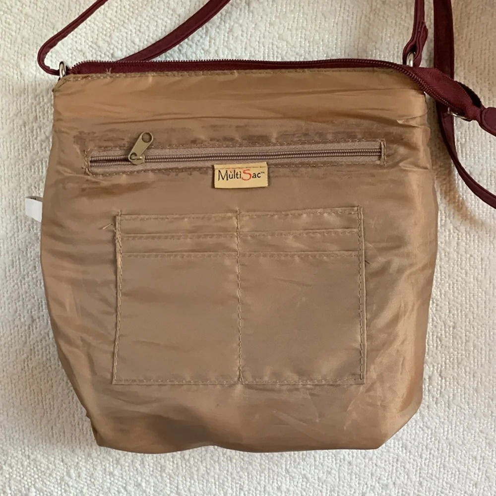 MultiSac Burgundy Crossbody Bag Washable Pebbled Faux Leather Multiple Pockets - Picture 10 of 11